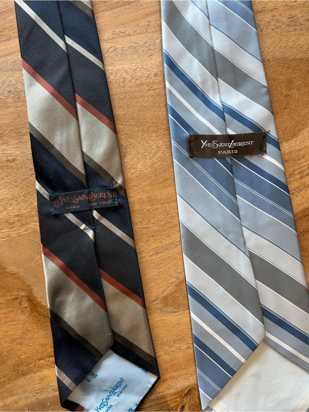 2 Yves Saint Laurent Men's Striped Silk Ties - Blue & Gray